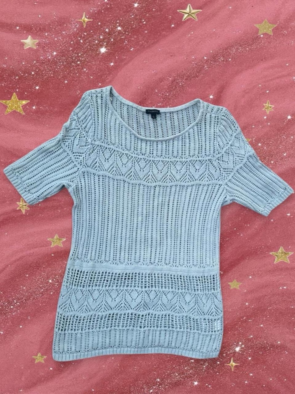 Talbots Light Blue Openwork Scoop Neck Sweater